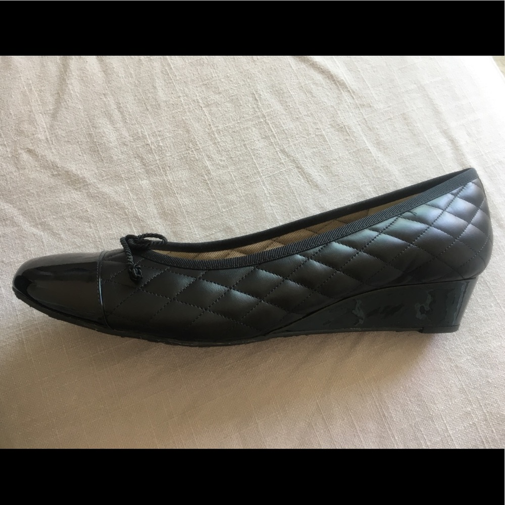 French Sole Quilted Black Leather Wedge Heel